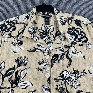 Ali Miles Shirt Top Blouse Womens 3X Beige Floral Long Sleeve Button Up New
